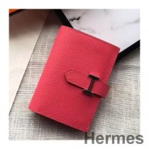 Cartera pequeña Hermes Bearn en cuero Epsom color lápiz labial rosa