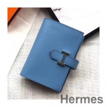 Mini billetera Hermes Bearn en cuero Epsom azul cielo