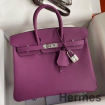 Bolso hecho a mano Hermes Birkin 25 Retourne en piel de becerro Epsom anémona