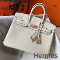 Bolso Hermes Birkin de 25 cm en cuero Beton Clemence GHW