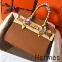Bolso Hermes Birkin 30 hecho a mano en cuero Epsom dorado