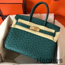 Bolso Hermes Birkin 30 hecho a mano en piel de avestruz verde