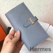 Cartera con fuelle Hermes Blue Lin Epsom Bearn