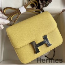 Bolso Hermes Constance 18 hecho a mano en piel de becerro Epsom Jaune Poussin
