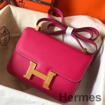 Bolso Hermes Constance 24 hecho a mano en cuero Epsom rojo rosa