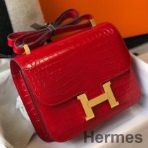 Bolso Hermes Constance de 24 cm en cocodrilo en relieve rojo