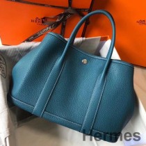 Bolso Hermes Garden Party 30 en cuero Jean Taurillon azul
