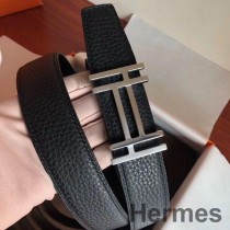 Hebilla de cinturón Hermes H Au Carre y correa negra de 32 mm
