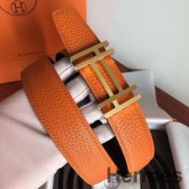 Hebilla de cinturón Hermes H Au Carre y correa naranja de 32 mm