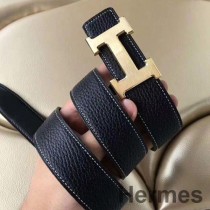 Hebilla de cinturón Hermes H y correa negra Clemence de 32 mm