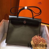 Bolso Hermes Herbag Zip De 31 Cm En Negro Y Canopee