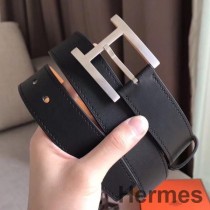 Cinturón Hermes James de 35 mm en piel de becerro tipo caja negra