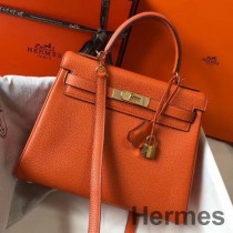 Bolso Hermes Kelly Retourne de 25 cm en cuero Clemence naranja
