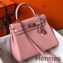 Bolso Hermes Kelly Retourne de 25 cm en cuero rosa Clemence