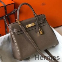 Bolso Hermes Kelly Retourne de 25 cm en cuero Clemence color topo