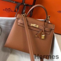 Bolso Hermes Kelly Sellier de 25 cm en cuero Epsom dorado