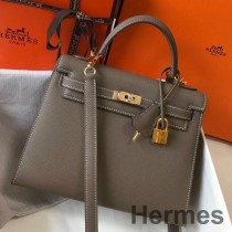 Bolso Hermes Kelly Sellier de 25 cm en cuero Epsom color topo