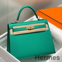 Bolso Hermes Kelly de 28 cm en cuero Epsom Vert Jade PHW