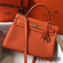 Bolso Hermes Kelly de 32 cm en cuero Clemence naranja GHW