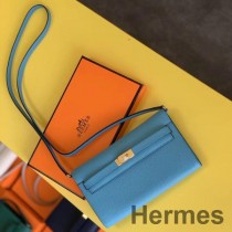 Cartera Hermes Kelly Classique To Go en piel de becerro Epsom azul Du Nord