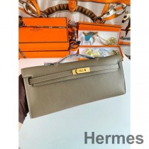 Bolso hecho a mano con corte Hermes Kelly en cuero Swift color topo