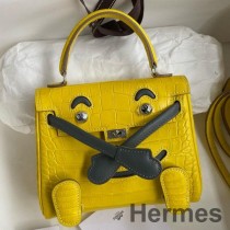 Bolso Hermes Kelly Doll en piel de cocodrilo mate Jaune Ambre