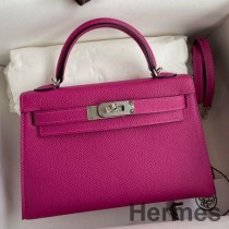 Bolso hecho a mano Hermes Kelly Mini II Sellier en piel de becerro Epsom rosa violeta