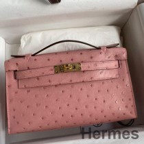 Bolso Hermes Kelly Pochette hecho a mano en piel de avestruz Terre Cuite