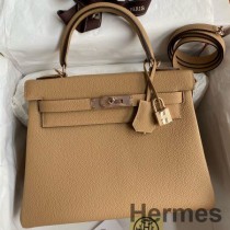 Bolso Hermes Kelly Retourne 28 hecho a mano en cuero Chai Clemence