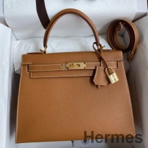 Bolso Hermes Kelly Sellier 28 hecho a mano en piel de becerro Epsom dorada