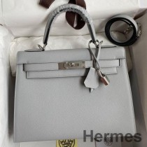 Bolso Hermes Kelly Sellier 32 hecho a mano en piel de becerro Epsom azul glaciar