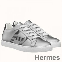 Hermes Zapatillas Avantage de cuero gris metalizado de hombre