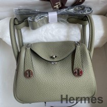 Bolso Hermes Mini Lindy hecho a mano en cuero Sauge Clemence