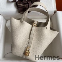 Bolso Hermes Picotin Lock 18 hecho a mano en cuero Craie Clemence