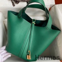 Bolso Hermes Picotin Lock 22 hecho a mano en cuero Vert Vertigo Clemence