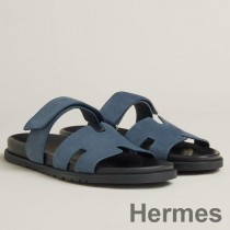 Hermes Sandalias Chypre de piel de becerro de ante azul de mujer de color azul