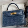 Bolso hecho a mano Hermes Kelly Mini II Sellier en piel de cocodrilo brillante Colvert