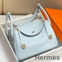 Bolso Hermes Lindy de 30 cm en cuero Clemence Brume azul GHW