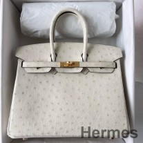 Hermes Birkin 25 Retourne Sac Fait Main En Cuir D'autruche Beton