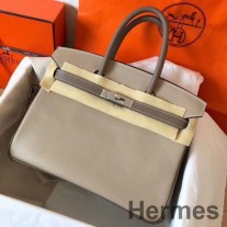 Sac Hermes Birkin 30 Bicolore Fait Main En Cuir Epsom Gris