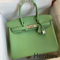 Hermes Birkin 30 Retourne Sac Fait Main En Cuir De Veau Epsom Vert Criquet