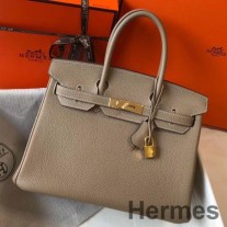 Sac Hermes Birkin 30cm En Cuir Tourterelle Clémence GHW