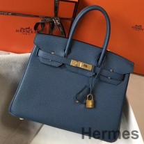 Sac Hermes Bleu Agate Clémence Birkin 30cm