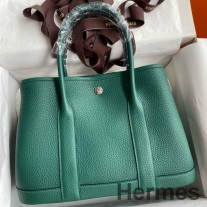 Sac Hermes Garden Party 30 fait main en cuir Malachite Clémence