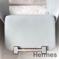 Sac Hermes Geta Fait Main En Cuir Bleu Brume Chevre Mysore