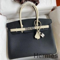 Sac Hermes HSS Birkin 30 Bicolore en cuir de veau Epsom noir et Craie