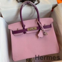 Sac Hermes HSS Birkin 30 Bicolore en Cuir de Veau Epsom Mauve Sylvestre et Anémone
