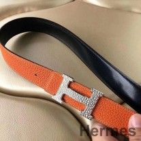 Boucle de ceinture Hermes H et bracelet Clémence Orange 32 MM