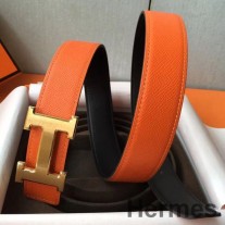 Boucle de ceinture Hermes H et bracelet Epsom orange 32 mm