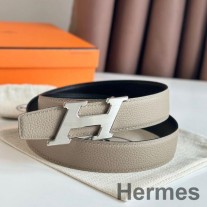 Ceinture Réversible Hermes H Speed 32MM en Cuir Clémence Gris